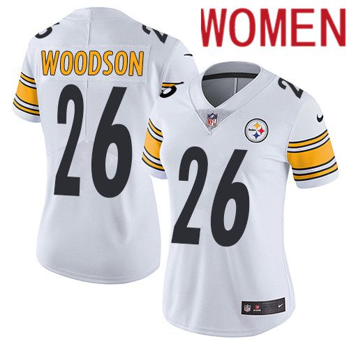 Women Pittsburgh Steelers 26 Rod Woodson Nike White Vapor Limited NFL Jersey